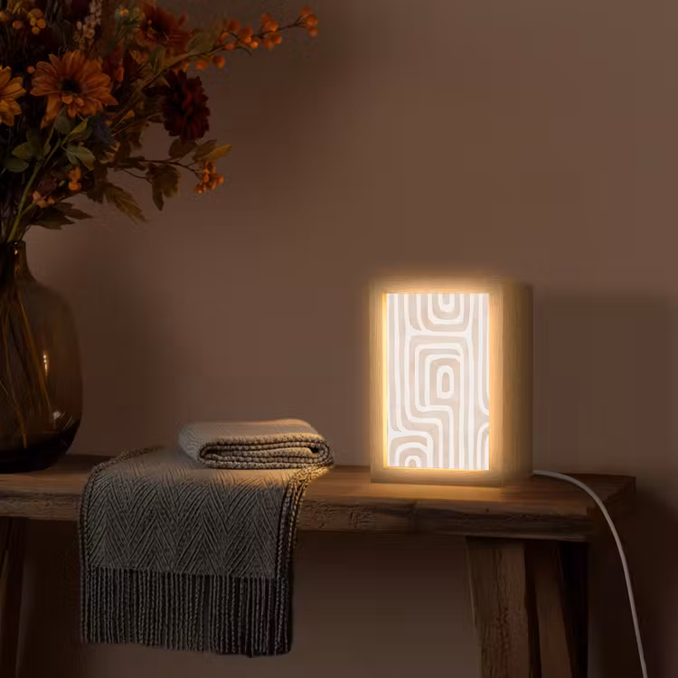 Decoratief - Labyrint - Beige Light Box met kabel (Tafellamp) klein -sfeer4