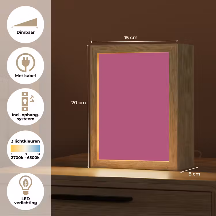 Deep - Magenta - Paars Light Box met kabel (Tafellamp) klein 925 -USP_NL