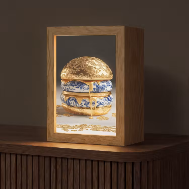 Delftsblauw - Goud - Burger Light Box met kabel (Tafellamp) klein -z3d_website