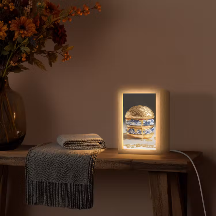 Delftsblauw - Goud - Burger Light Box met kabel (Tafellamp) klein -sfeer4