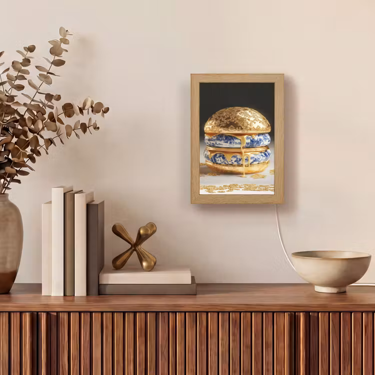 Delftsblauw - Goud - Burger Light Box met kabel (Tafellamp) klein -sfeer2