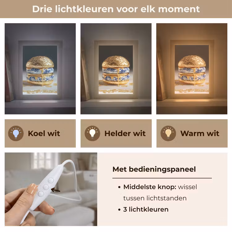 Delftsblauw - Goud - Burger Light Box met kabel (Tafellamp) klein -USP_lichtkleurNL