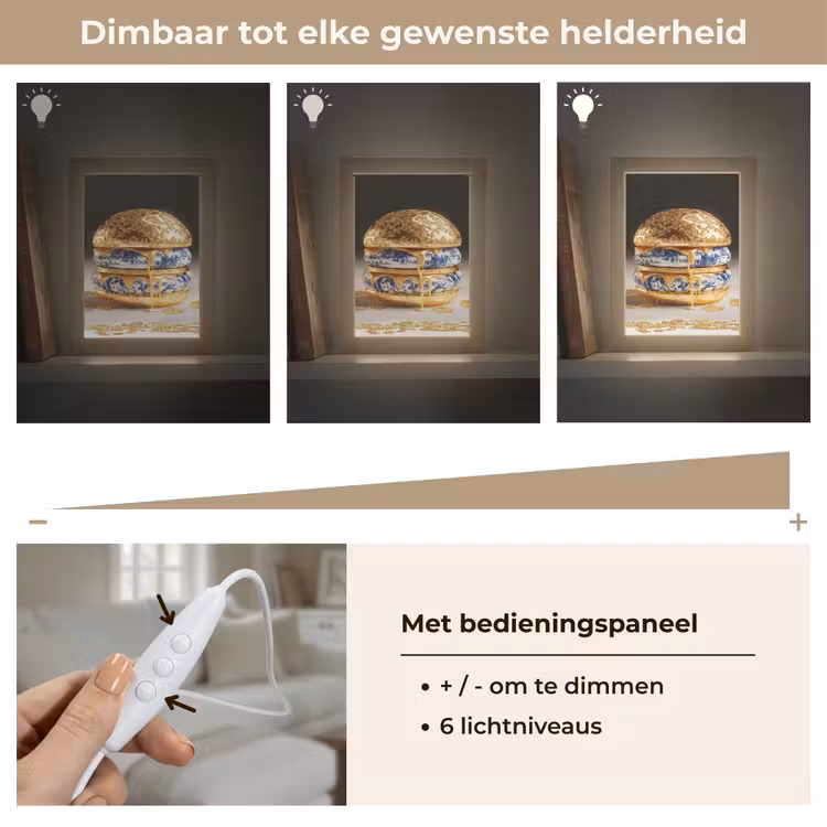 Delftsblauw - Goud - Burger Light Box met kabel (Tafellamp) klein -USP_dimbaarNL