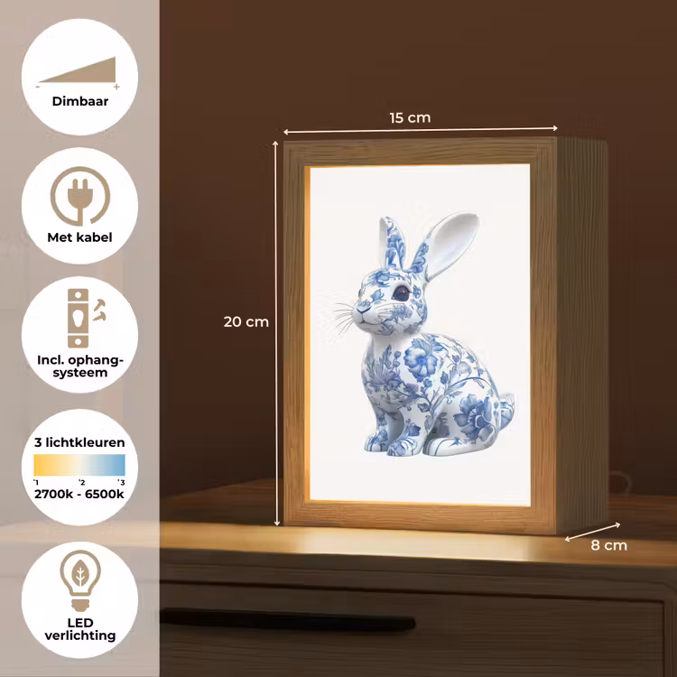Delftsblauw - Haasje - Wit Light Box met kabel (Tafellamp) klein -USP_NL