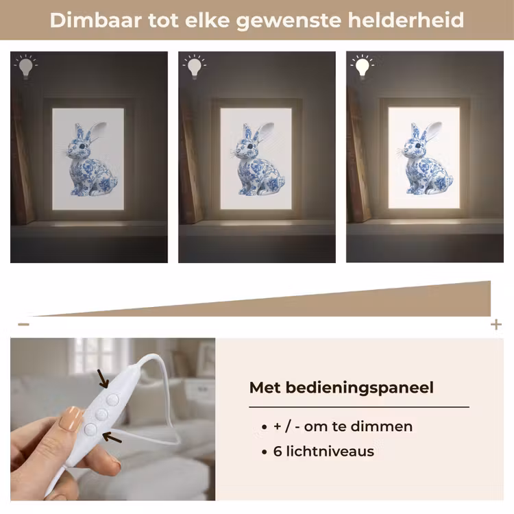 Delftsblauw - Haasje - Wit Light Box met kabel (Tafellamp) klein -USP_dimbaarNL