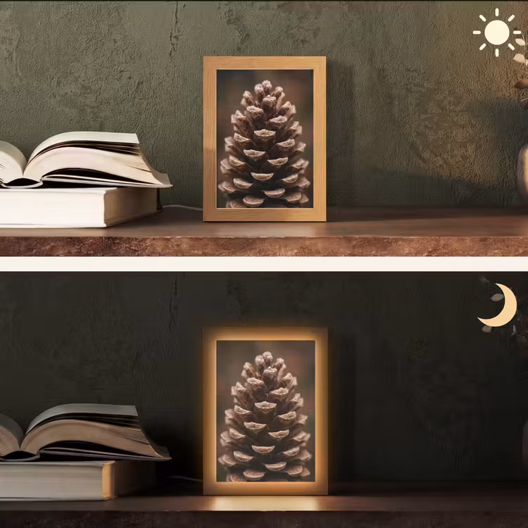 Dennenappel - Bos - Herfst - Bruin - Sfeervol Light Box met kabel (Tafellamp) klein -sfeer3