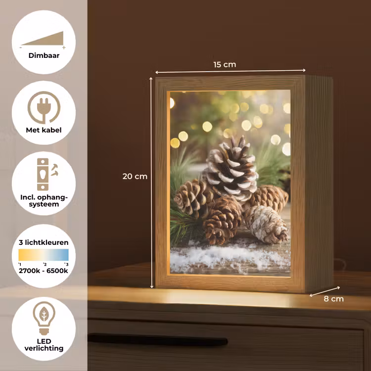 Dennenappels - Kerstsfeer - Bruin - Groen Light Box met kabel (Tafellamp) klein -USP_NL