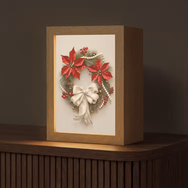Deurkrans - Strik - Kerst - Rood - Groen Light Box met kabel (Tafellamp) klein -z3d_website