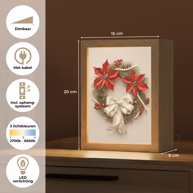 Deurkrans - Strik - Kerst - Rood - Groen Light Box met kabel (Tafellamp) klein -USP_NL