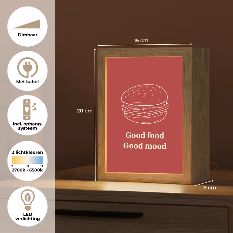Dieprood - Lijntekening - Tekst - Hamburger Light Box met kabel (Tafellamp) klein -USP_NL