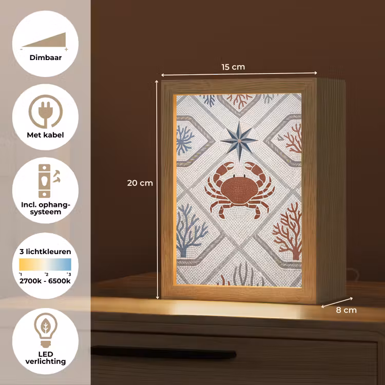 Dier - Mozaïek - Zee - Klassiek - Bruin Light Box met kabel (Tafellamp) klein -USP_NL