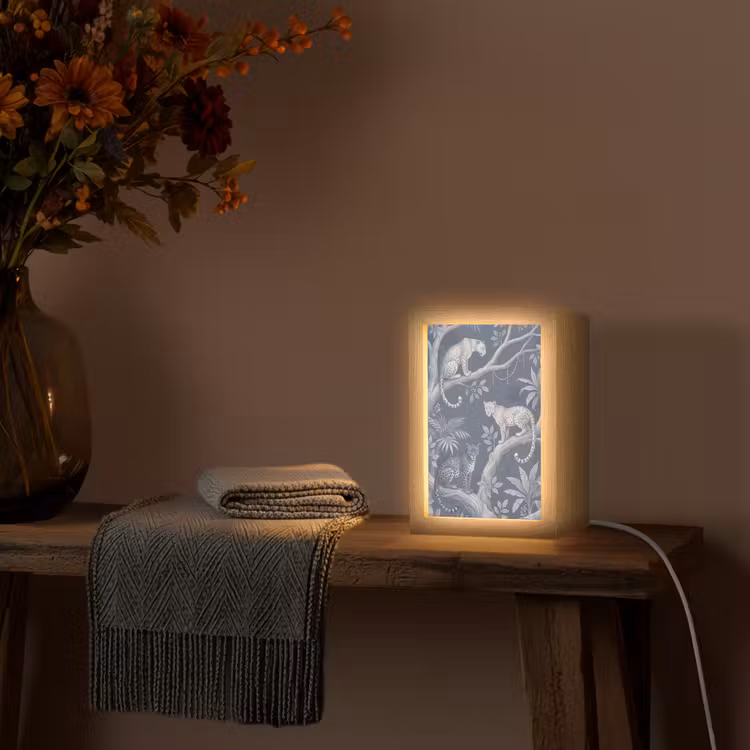 Dieren - Jungle - Illustratie - Bomen - Blauw Light Box met kabel (Tafellamp) klein -sfeer4