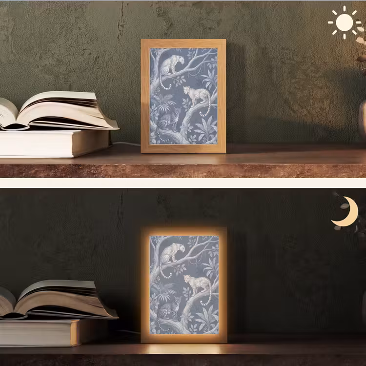 Dieren - Jungle - Illustratie - Bomen - Blauw Light Box met kabel (Tafellamp) klein -sfeer3