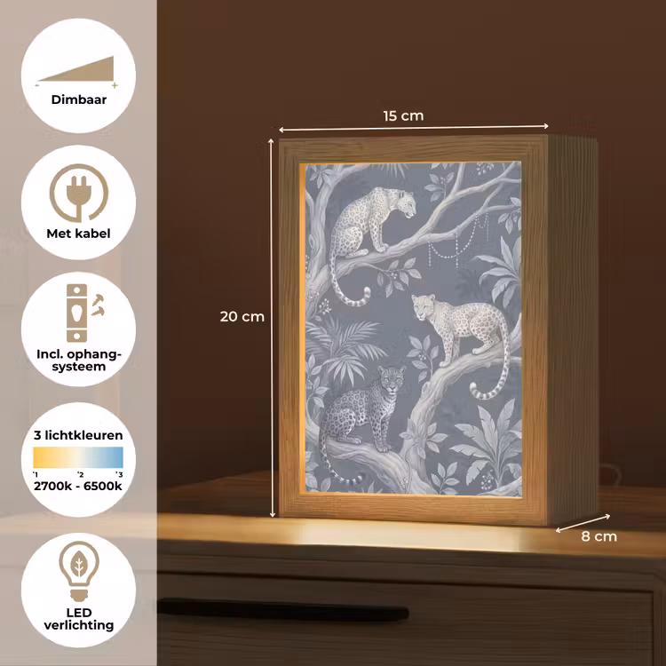 Dieren - Jungle - Illustratie - Bomen - Blauw Light Box met kabel (Tafellamp) klein -USP_NL