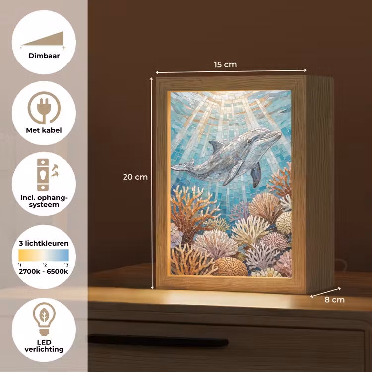 Dieren - Mozaïek - Oceaan - Koraal - Blauw Light Box met kabel (Tafellamp) klein -USP_NL