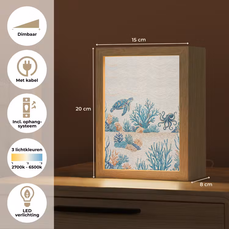 Dieren - Onderwater - Natuur - Mozaïek - Blauw Light Box met kabel (Tafellamp) klein -USP_NL