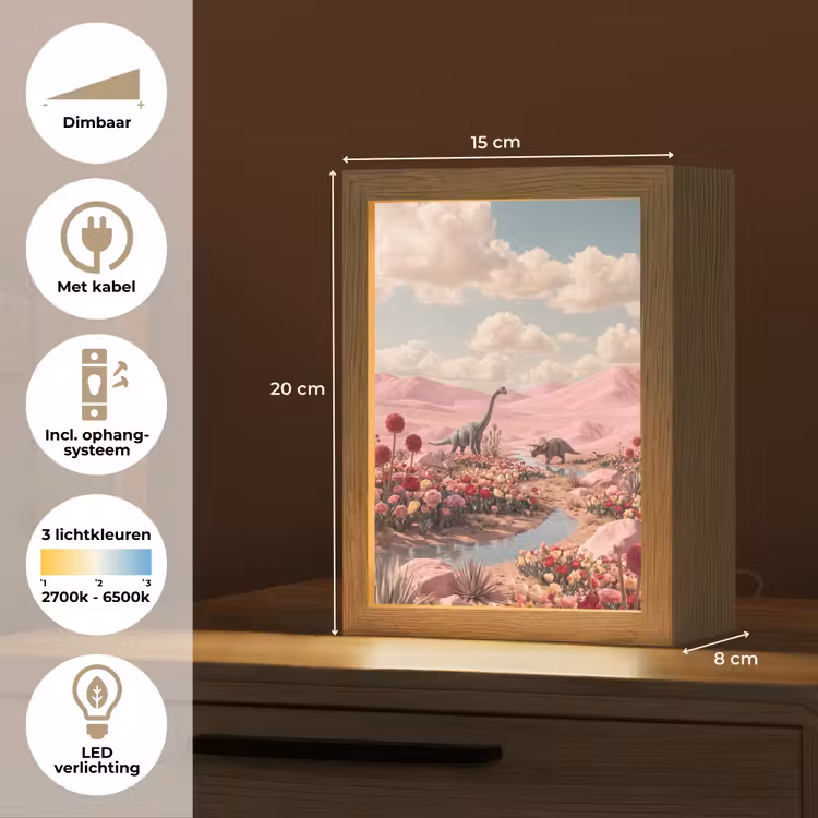 Tafellamp - Dinosaurus - Roze - Landschap - Dinosaurus - Roze - Landschap Light Box met kabel (Tafellamp) klein