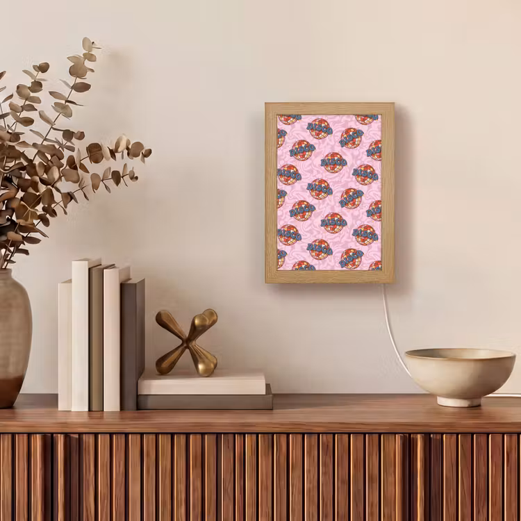 Disco - Bal - Patroon - Roze Light Box met kabel (Tafellamp) klein 925 -sfeer2