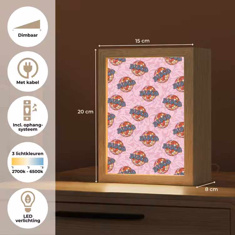 Disco - Bal - Patroon - Roze Light Box met kabel (Tafellamp) klein 925 -USP_NL