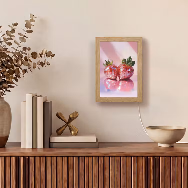 Disco - Fruit - Glitter - Strawberry Light Box met kabel (Tafellamp) klein -sfeer2