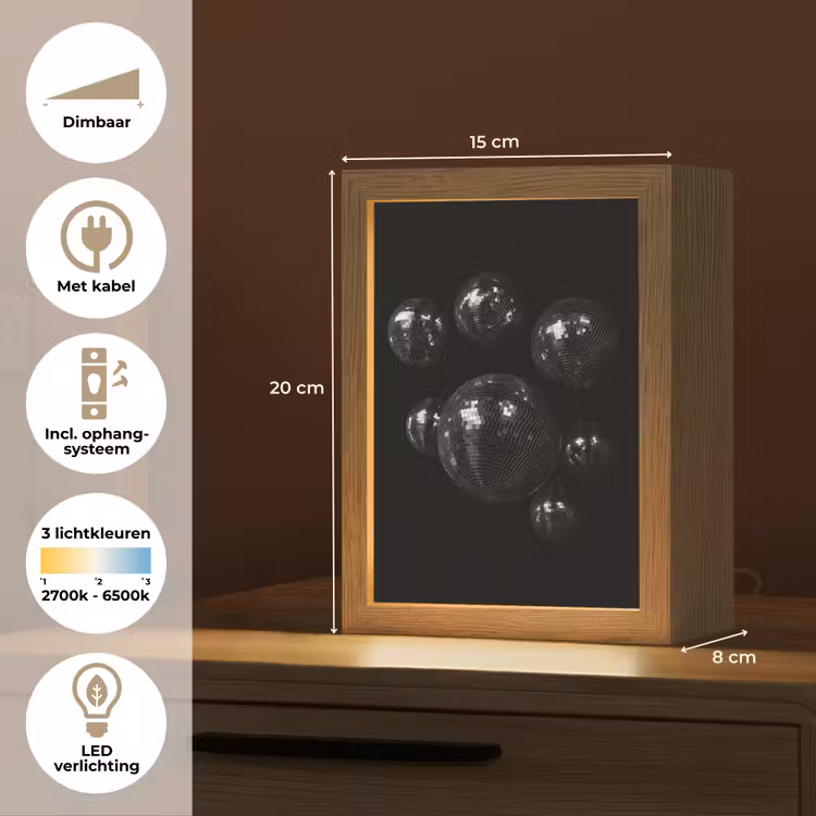 Discoballen - Minimalistisch - Zwart Light Box met kabel (Tafellamp) klein -USP_NL
