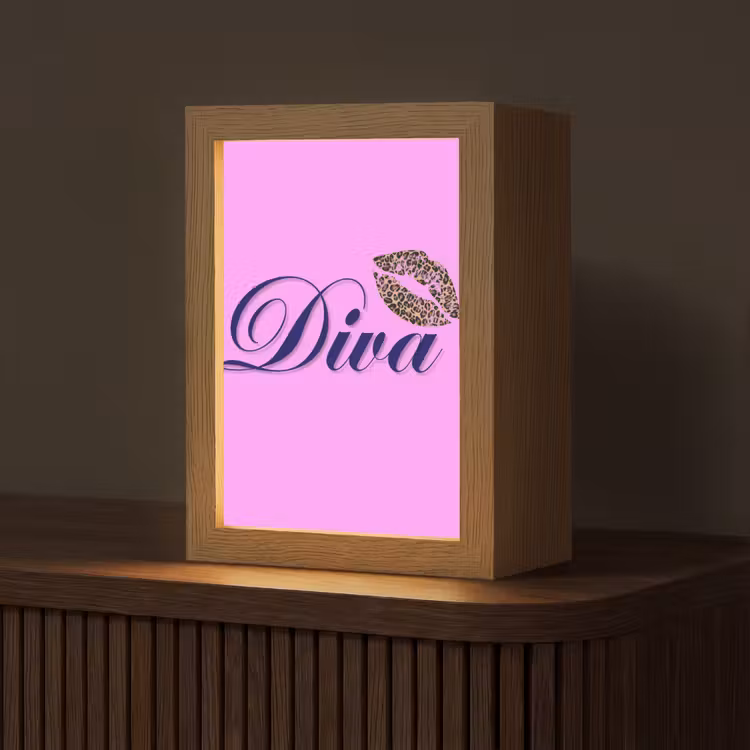Diva - Lip - Panterprint - Roze Light Box met kabel (Tafellamp) klein -z3d_website