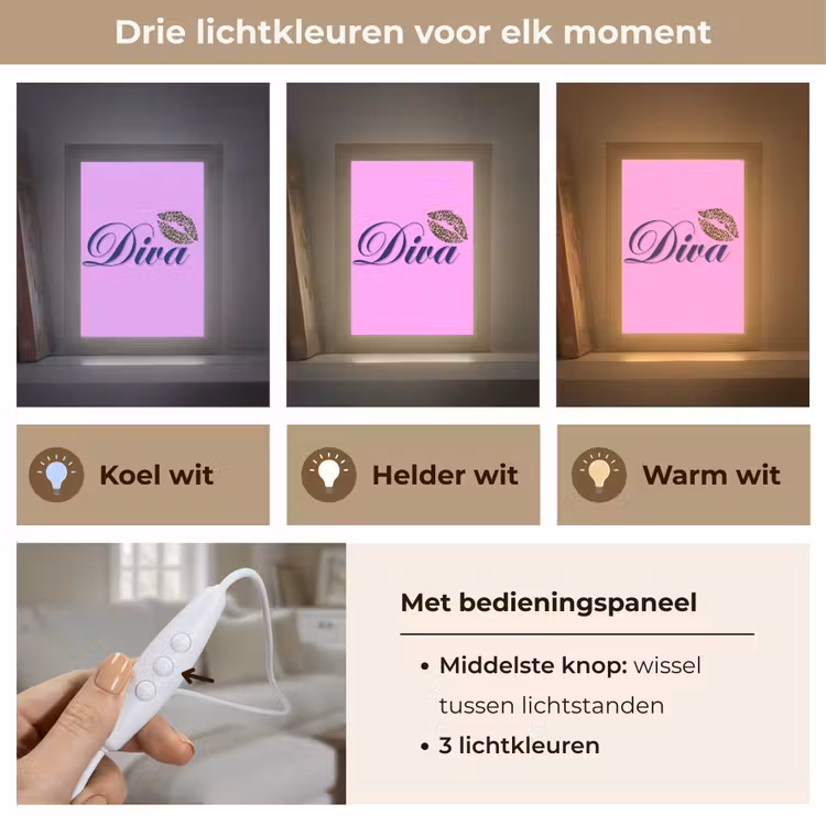 Diva - Lip - Panterprint - Roze Light Box met kabel (Tafellamp) klein -USP_lichtkleurNL