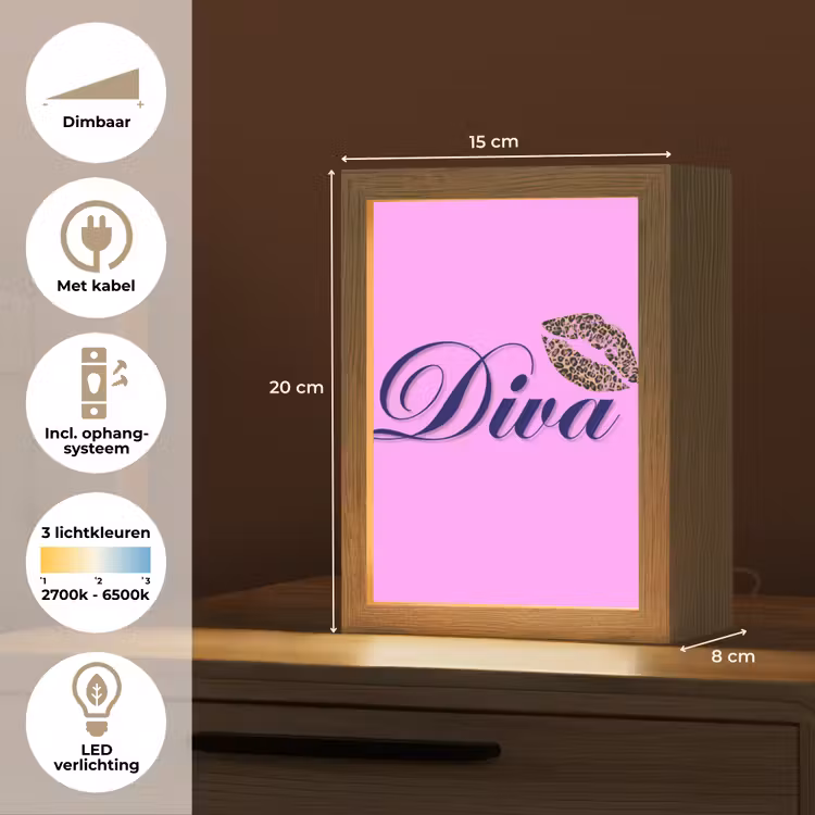 Diva - Lip - Panterprint - Roze Light Box met kabel (Tafellamp) klein -USP_NL