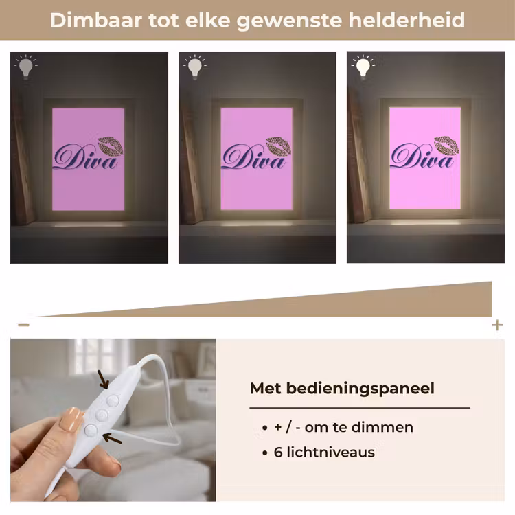 Diva - Lip - Panterprint - Roze Light Box met kabel (Tafellamp) klein -USP_dimbaarNL