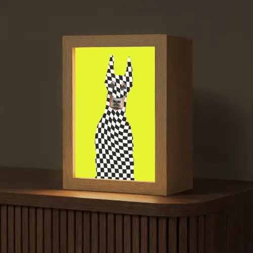 Dobermann - Geblokt - Geel Light Box met kabel (Tafellamp) klein -z3d_website