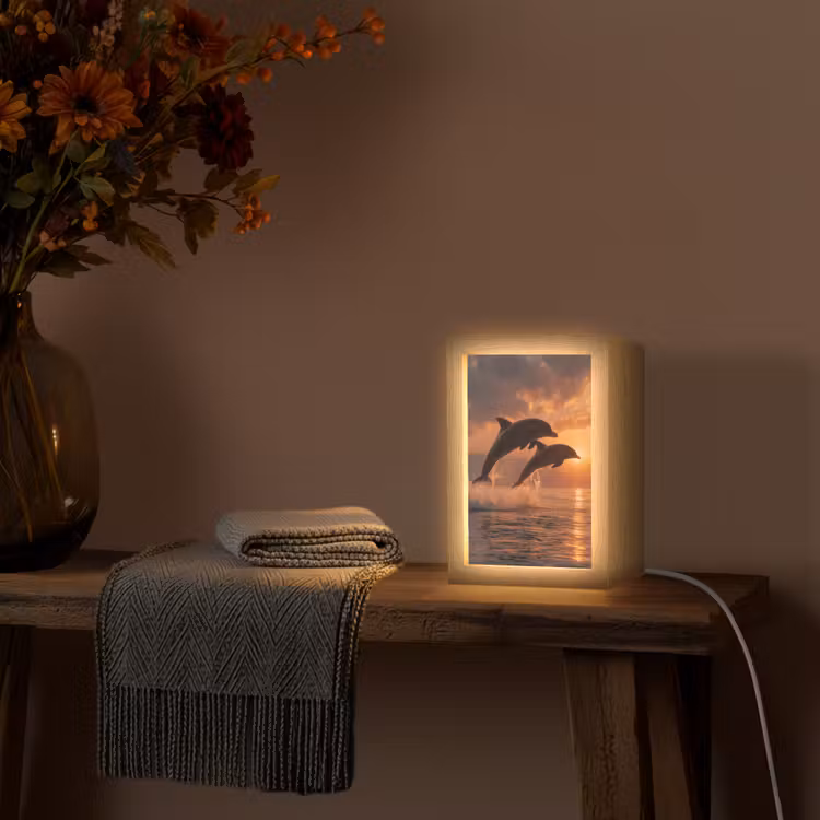 Dolfijnen - Zee - Realistisch Light Box met kabel (Tafellamp) klein -sfeer4