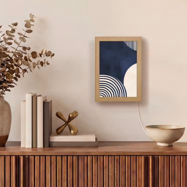 Donkerblauw - Abstract - Lijnen Light Box met kabel (Tafellamp) klein -sfeer2