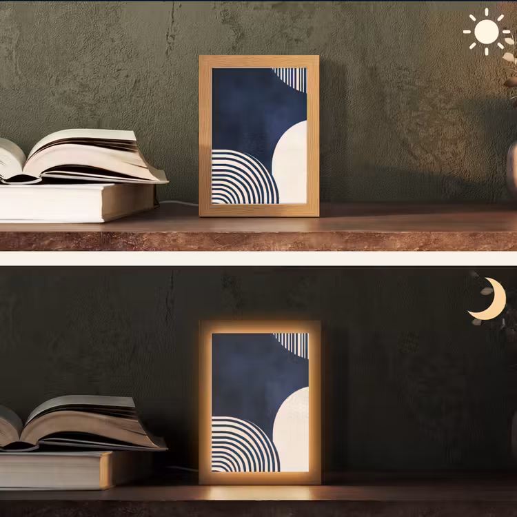 Donkerblauw - Abstract - Lijnen Light Box met kabel (Tafellamp) klein -sfeer3