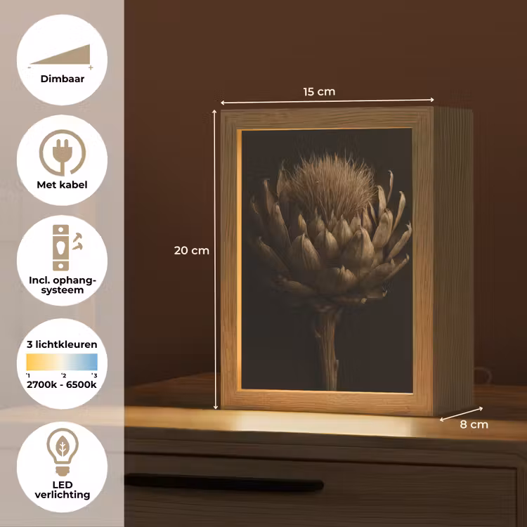 Donkerbruin - Bloem - Textuur - Artisjok Light Box met kabel (Tafellamp) klein -USP_NL