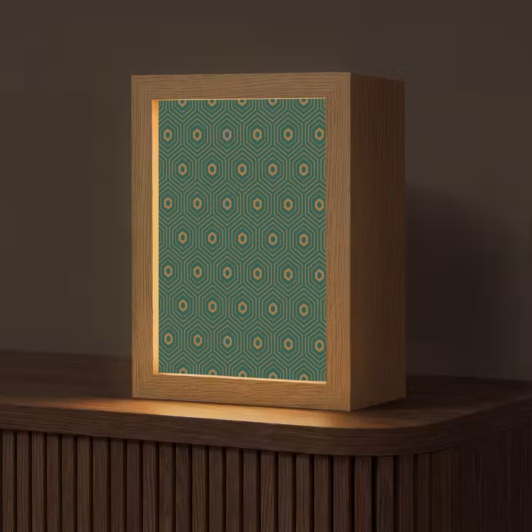 Donkergroen - Modern - Patroon - Goud Light Box met kabel (Tafellamp) klein 925 -z3d_website