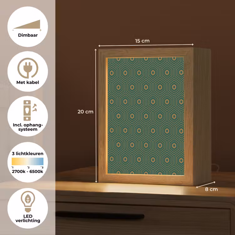 Donkergroen - Modern - Patroon - Goud Light Box met kabel (Tafellamp) klein 925 -USP_NL