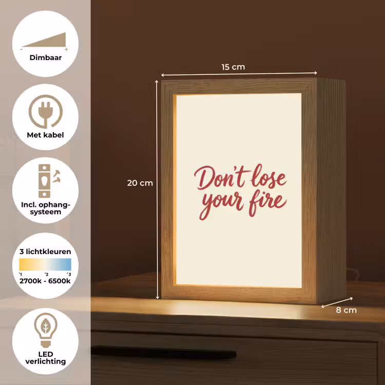 Don't lose your fire - Rood - Wit - Minimalistisch Light Box met kabel (Tafellamp) klein -USP_NL