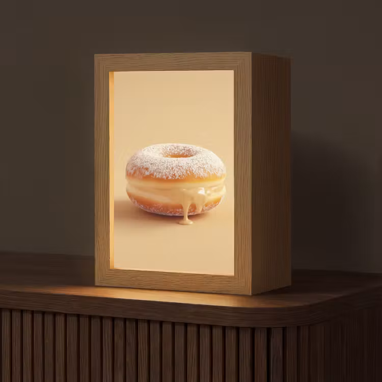 Donut - Romig - Poedersuiker - Beige Light Box met kabel (Tafellamp) klein -z3d_website