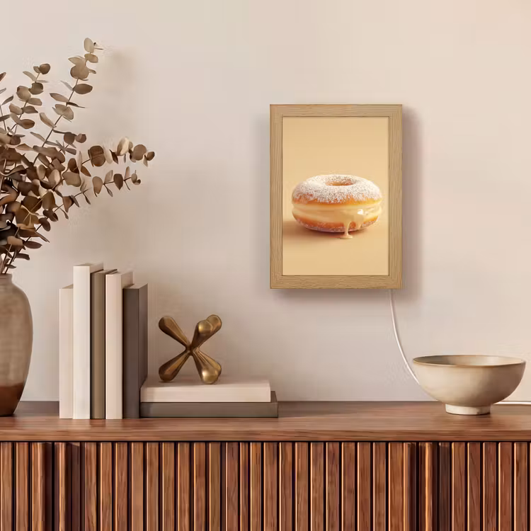 Donut - Romig - Poedersuiker - Beige Light Box met kabel (Tafellamp) klein -sfeer2
