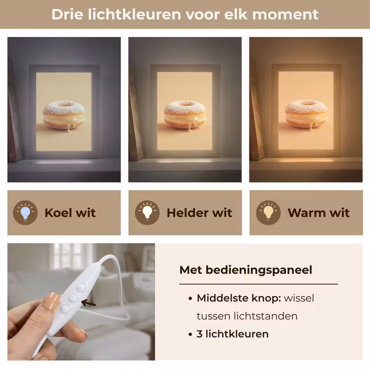 Donut - Romig - Poedersuiker - Beige Light Box met kabel (Tafellamp) klein -USP_lichtkleurNL