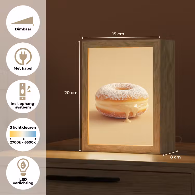 Donut - Romig - Poedersuiker - Beige Light Box met kabel (Tafellamp) klein -USP_NL