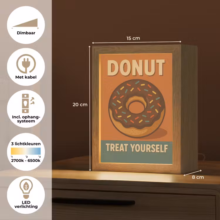 Donut - Spikkels - Kleurrijk - Quote Light Box met kabel (Tafellamp) klein -USP_NL