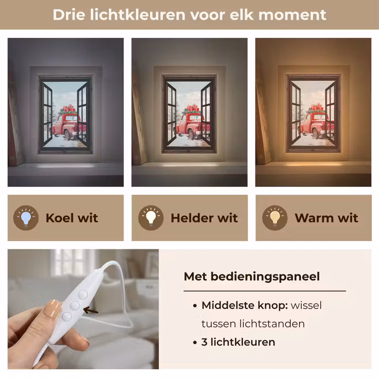 Doorkijk - Auto - Rood - Cadeaus - Winterlandschap - Kerst Light Box met kabel (Tafellamp) klein -USP_lichtkleurNL