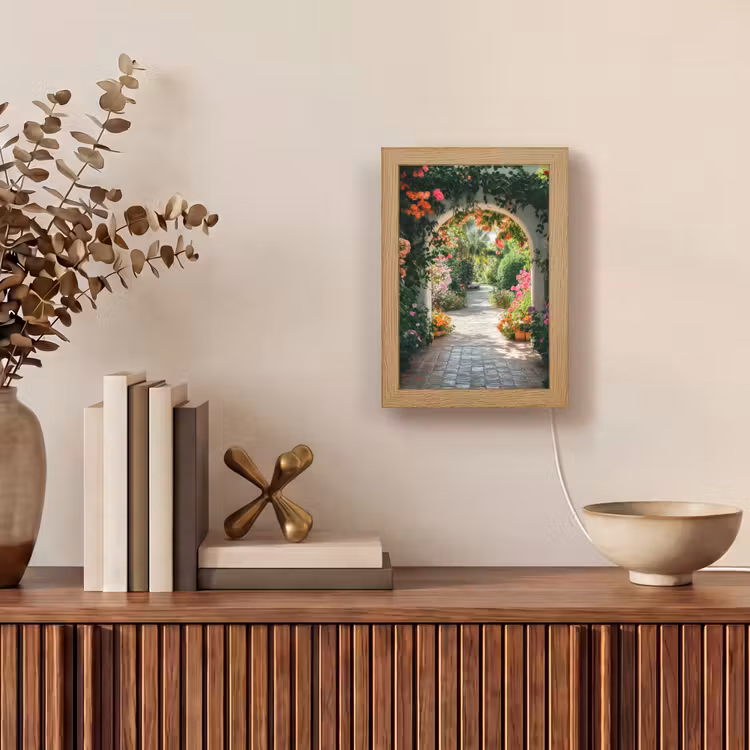 Doorkijk - Bloemen - Natuur - Bloementuin Light Box met kabel (Tafellamp) klein -sfeer2