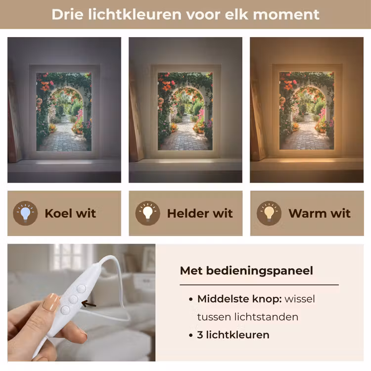 Doorkijk - Bloemen - Natuur - Bloementuin Light Box met kabel (Tafellamp) klein -USP_lichtkleurNL