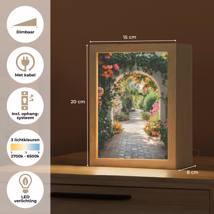 Doorkijk - Bloemen - Natuur - Bloementuin Light Box met kabel (Tafellamp) klein -USP_NL