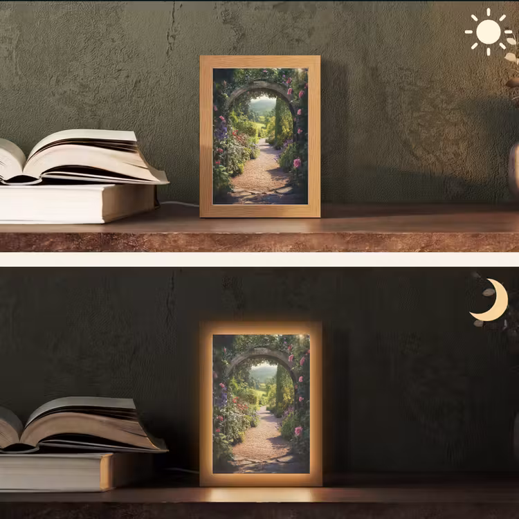 Doorkijk - Bloemen - Natuur - Rozenboog Light Box met kabel (Tafellamp) klein -sfeer3