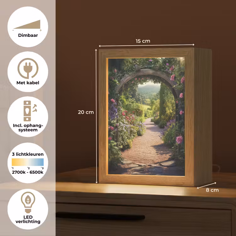 Doorkijk - Bloemen - Natuur - Rozenboog Light Box met kabel (Tafellamp) klein -USP_NL