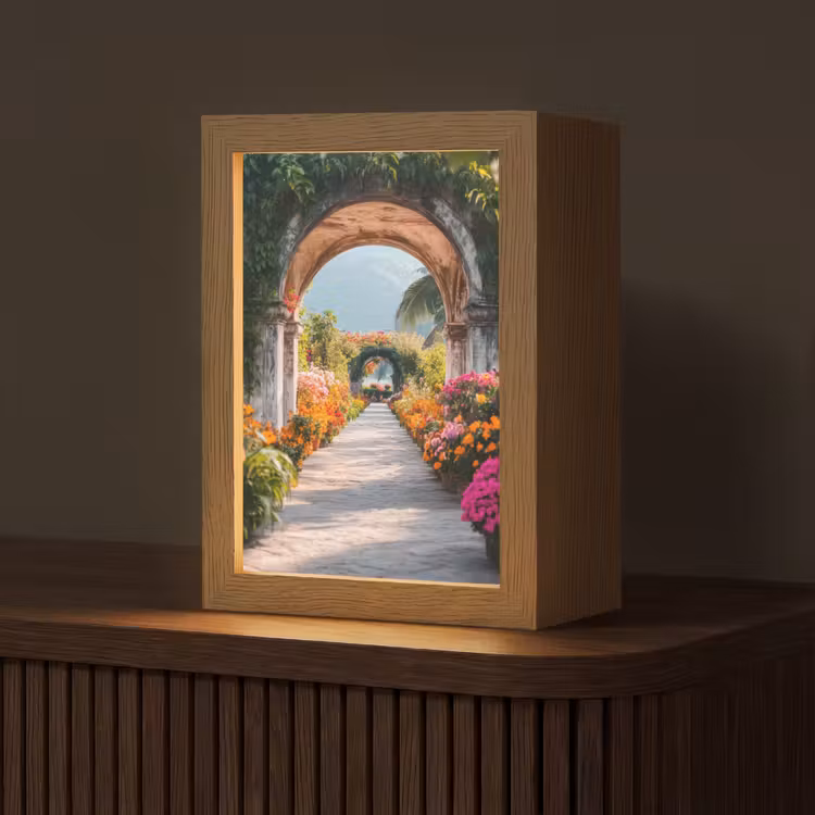Doorkijk - Bloemen - Tropisch - Kleurrijk Light Box met kabel (Tafellamp) klein -z3d_website