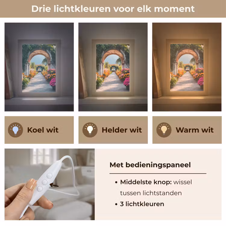 Doorkijk - Bloemen - Tropisch - Kleurrijk Light Box met kabel (Tafellamp) klein -USP_lichtkleurNL